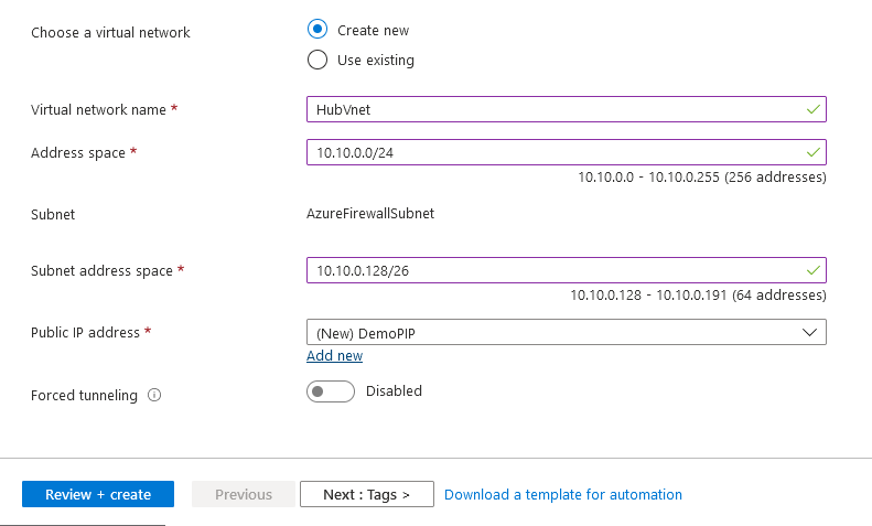 Azure Firewall implementation in hub and spoke architecture